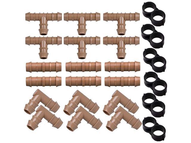 24 Pieces Irrigation Fittings Kit 17mm for 12 Tubing 0600ID Including 6 Tees 6 Couplings 6 Elbows6 End ClosureBarbed Connectors for Sprinkler and
