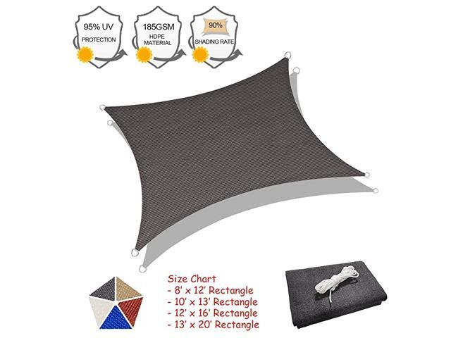 Sun Shade Sail 10x13 Grey Rectangle Outdoor Awning Shade Cover 185GSM HDPE UV Block for Patio Shading