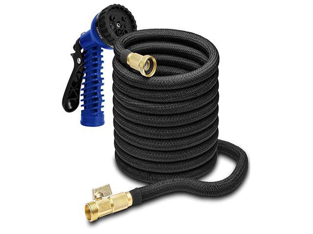 50 FT Expandable Flexible Garden Black Hose Kink Proof Triple Core Latex 34 in Brass Fittings with Spray Nozzle