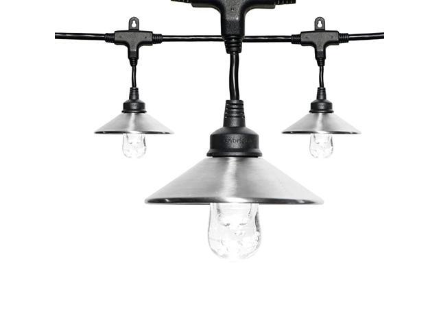 Classic LED Café String Lights with Stainless Steel Lens Shade Black 24ft 12 Impact Resistant Lifetime Bulbs Premium Shatterproof Weatherproof