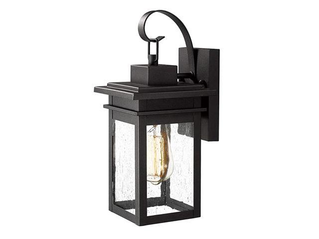 1Light Outdoor Wall Sconce Lantern Exterior Light Fixtures Wall Mount in Black Finish with Seeded Glass Shade 20072B1