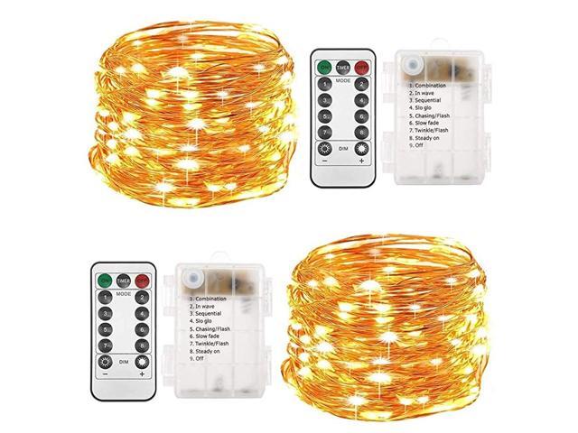 2 Set Christmas Fairy Lights Battery Operated 33ft 100 Led String Lights Remote Control Timer String Lights 8 Modes Firefly Lights for Garden Party