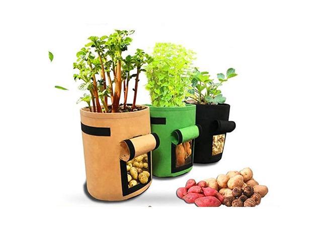 Grow Bags with Flap and Handles3 Pack Vegetable Planter Bag 4710Gallon Garden Planting Grow Bags Nonwoven Fabric 4Gallon Green+Brown+Black 3 Pack