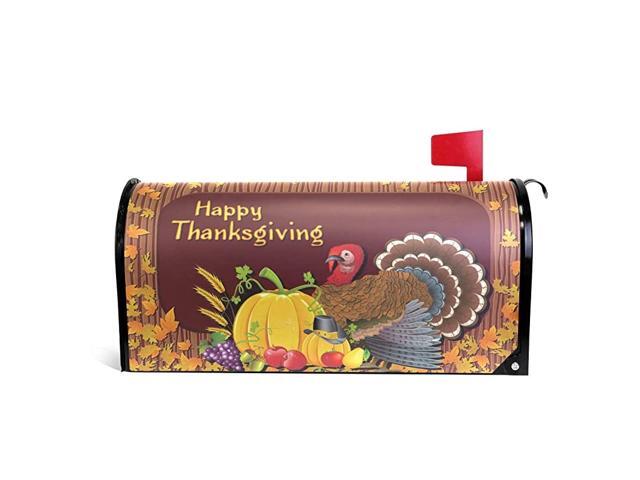 Autumn Thanksgiving Magnetic Mailbox Cover Turkey Pumpkin Fall Leaves Mailbox Wrap Home Decorative for Large Size 255L x 208W