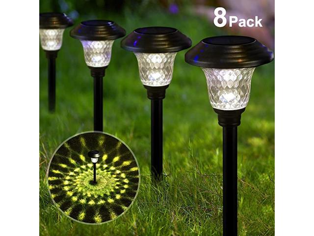 Solar Lights Bright Pathway Outdoor Garden Stake Glass Stainless Steel Waterproof Auto OnOff White Wireless Sun Powered Landscape Lighting for Yard