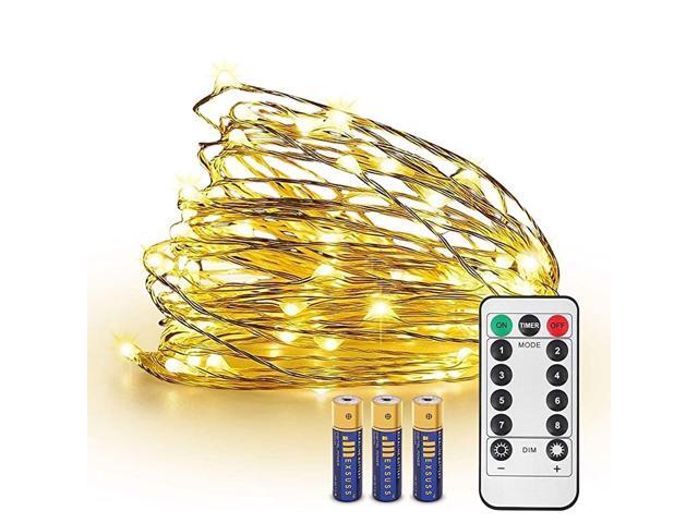 2 Pack White String Lights 33ft 100 LED Fairy Lights Battery Operated Copper Lights with Remote 8 Modes Waterproof Twinkle Lights Starry Lights