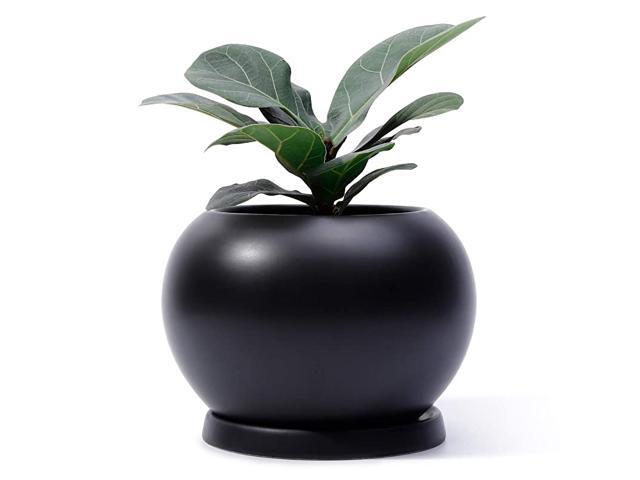 Planter Ceramic Plant Flower Pot 42 Inches Large Indoor Glazed Container Bonsai with Drainage Hole Saucer Large Space Golbe Matte Black