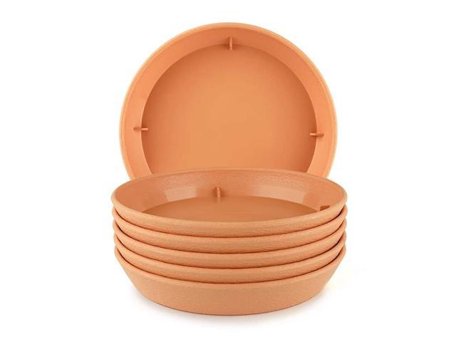 Plastic Plant Pot Saucers with Faux Clay Finish 10 Inch Orange Set of 6 Round Hevay Duty Large Flowerpot Tray Resin Plant Drip Saucer Base PP