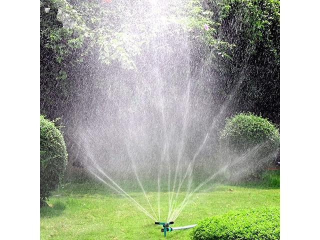 Lawn Sprinkler Automatic 360 Rotating Garden Water Sprinklers Lawn Adjustable 3 Arms Sprayer Irrigation System LeakProof Design and Spike Base