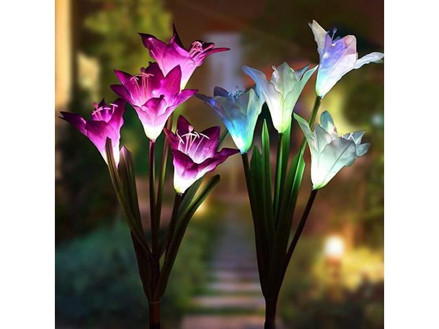 Garden Outdoor Lights 2Packs Flower Lights Outdoor Color Changing Decorative Landscape Lawn Yard Stake Patio Lily Lights Powered White amp Purple