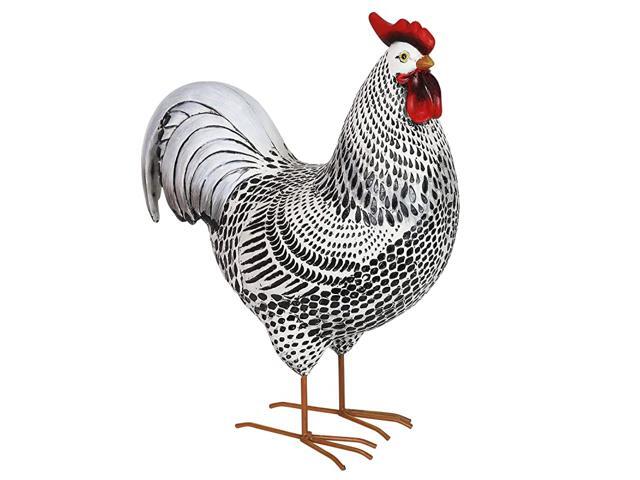 Black and White Rooster Garden Statue Durable Resin Rooster Art Statue for Backyard amp Home Decor Weather Resistant Hand Painted amp UV