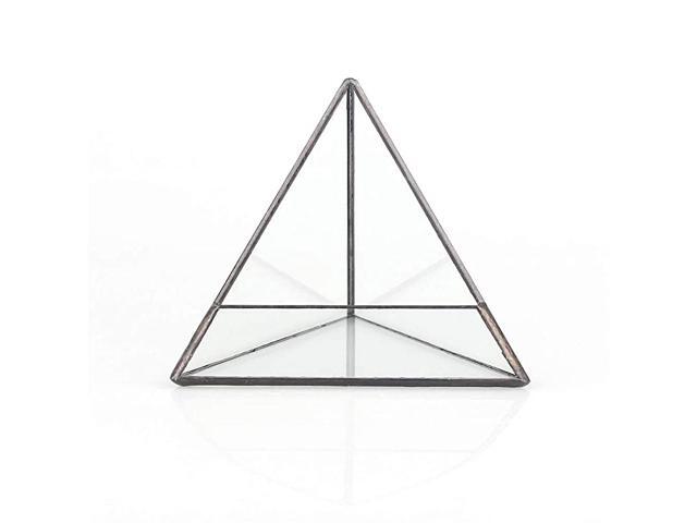 Black Pyramid Clear Glass Geometric Terrarium Indoor Outdoor Miniature Fairy Garden Planter Desktop Diy Display Flower Pot Office Windowsill Decor