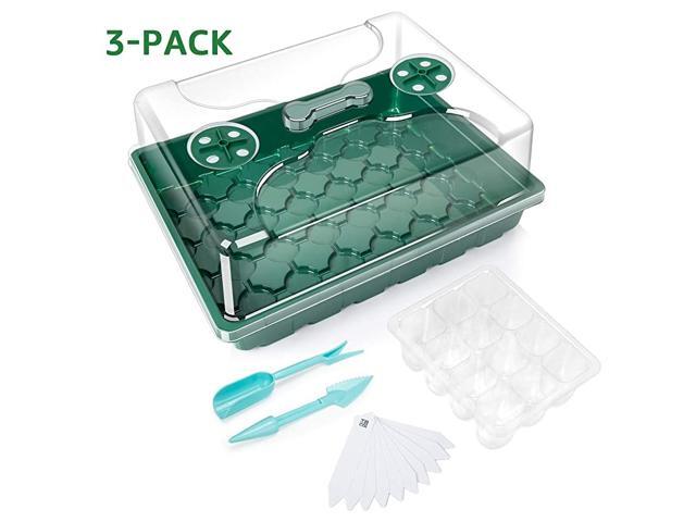 3Pack 1014 Flat Seed Trays with Humidity Dome Germination kit 144 Cells Trays Included Seed Starter Clone Tray for Microgreens Soil Blocks Rockwool
