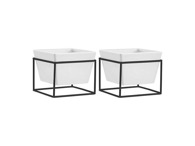 Tabletop Planter Square WhiteBlack 2Pack