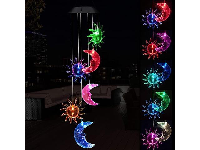 Sun and Moon Wind Chimes Outdoor Waterproof Powered LED Changing Light Color Moons and Suns Mobile Romantic Wind Chime for