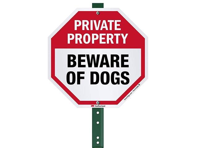 Private Property Beware of Dogs Sign with Stake 3 Tall for YardLawn 10 Inches Octagon 3M Reflective Aluminum Metal Sign
