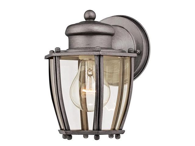 6468800 OneLight Antique Silver Finish with Clear Curved Glass Outdoor Wall Fixture