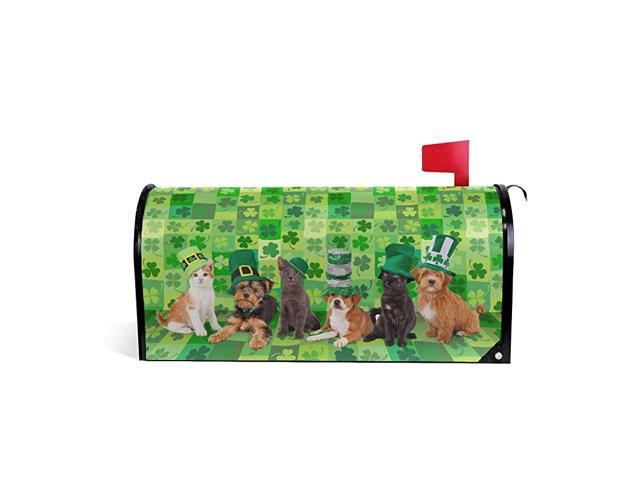 Magnetic Mailbox Covers St Patricks Day Cat and Dog Green Grid Irish Shamrock Letter Box Cover Colorful Painting Graden Outdoor Decorations255x208