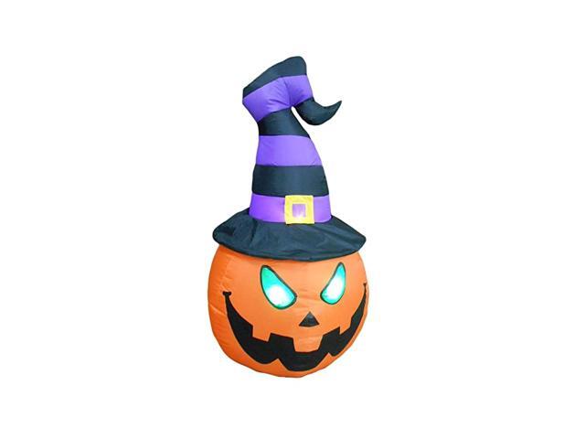 4 Foot Tall Lighted Halloween Inflatable Pumpkin with Witch Hat LED Lights Decor Outdoor Indoor Holiday Decorations Blow up Lighted Yard Decor
