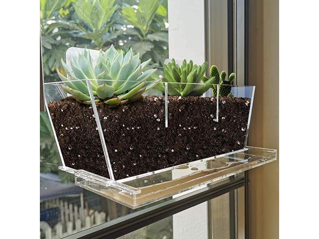 Window Flower Pot with Removable Plate Planter with Mounting Gels Succulents Cactus Plant Pots for Indoor Outdoor Home Garden Kitchen Decor Large