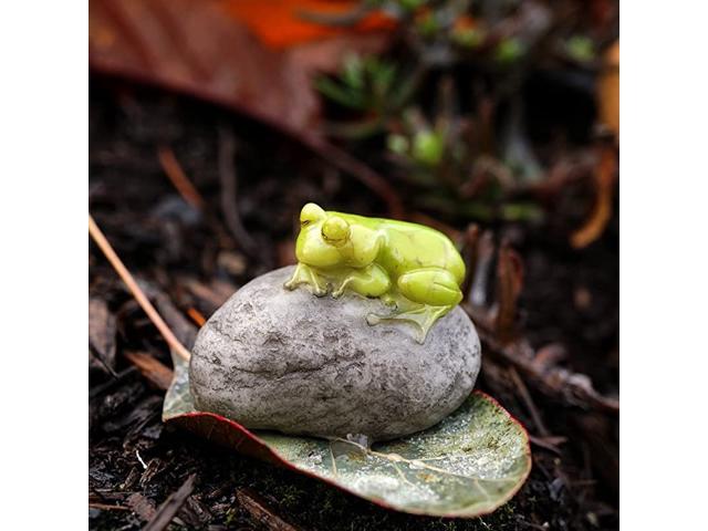 Miniature Fairy Garden and Terrarium Statue Sleeping Cute Frog on Stone