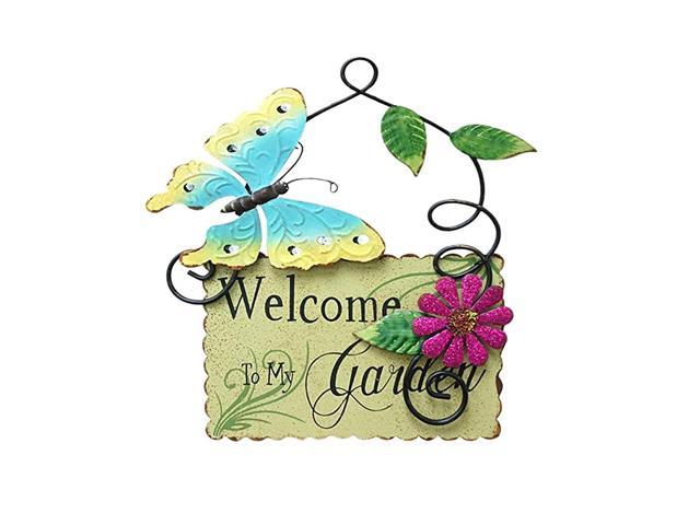 Garden Welcome Sign with Butterfly Decor Outdoor Hanging Welcome Sign for Garden Decoration Yard Decor