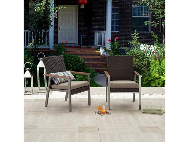 Outdoor Wicker Patio Rattan Dining Set of 2 with Gray Cushion 2 Chairs