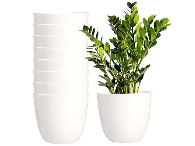8 Pack 55 Inch Plastic Planters Indoor Flower Plant Pots Modern Decorative Gardening Pot with Drainage for All House Plants Flowers Herbs