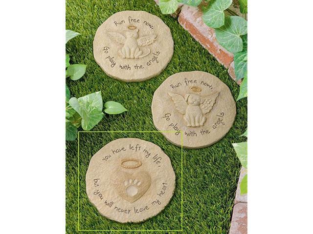 Beloved Set of 2 quotYou will never leave my heartquot Paw Print with Halo Pet Remembrance Stepping Stone Plaque