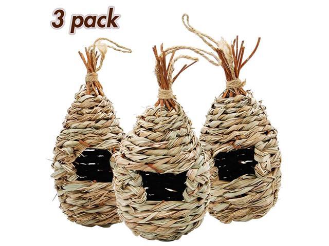 Hand Woven Hummingbird House Set of 3 Bird Hut 9quot x 4quot Outside Grass Hanging Bird Hut Natural Hummingbird Nest for Outdoor