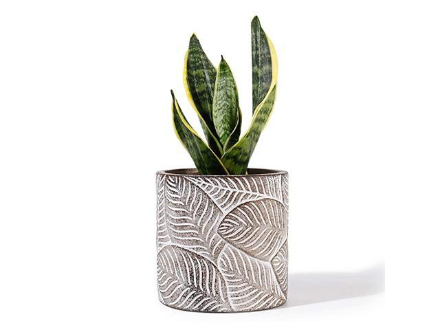 Cement Planter Flower Pot 47 Inches Vintage Indoor Plants Containers Unglazed Medium Bonsai Concrete with Drain Hole Bronze Leaves Embossment