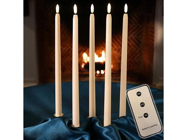 of 5 Flameless LED Ivory 14quot Taper Candles Featuring Realistic Black Wick with Daily Timer Remote Control and 10 AA Batteries Stands not Included