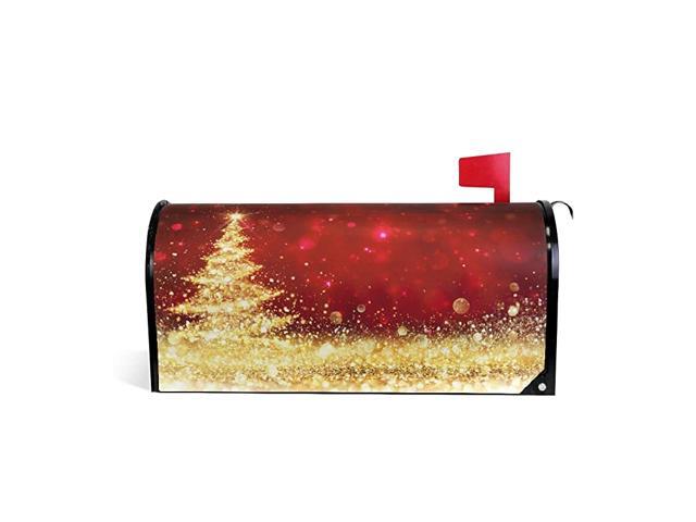 Golden Glitter Christmas Tree Red Magnetic Mailbox Cover Standard Size for Garden Yard Outdoor Decorations18 x 208quot
