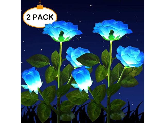 Powered Garden Decorations Lights LED Rose Flower Garden Decorative Stake Lights for Garden Courtyard Backyard Decoration Waterproof Blue
