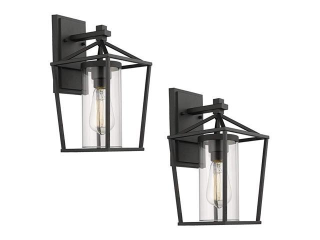 Outdoor Porch Lights 2 Pack Wall Mount Light Fixtures Black Finish with Clear Glass 20065B12PK