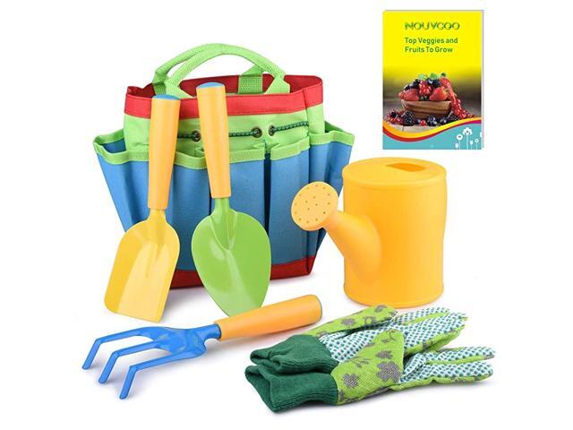 Gardening Tools Set for Kids 7 PCS Garden Tools Covering Garden Sturdy Tote Watering Can Shovel Rake Fork Children Gardening Gloves and a Kids