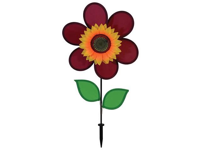2703 Burgundy Sunflower Wind Spinner with Leaves 12 Inch