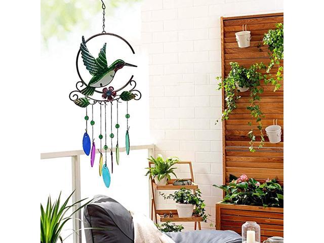 Hummingbird Wind Chimes IndoorOutdoorMetal Portable Wind Chimes with 7 Colors Glass Pendant Tassels for HomeWallPartyFestival DecorGarden