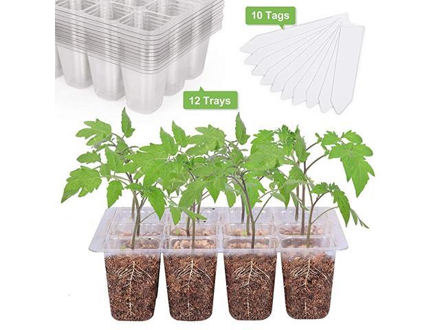 Seedling Starter Trays 144 Cells Transparent Seed Tray Grow Germination Kit with 10 Plant Lables12 Trays 12 Cells per Tray 15 inch