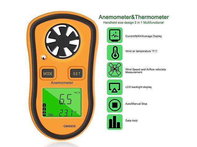 Digital Anemometer WindSpeed Gauge Meter LCD Handheld Airflow Windmeter Thermometer