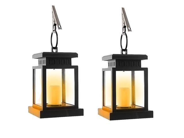 Solar Power Vintage Latern Candle Twinkle Effect 2 LEDs Outdoor Waterproof Hanging Umbrella Garden Pathway Stairs Wall Led Lamp Light Pack of 2