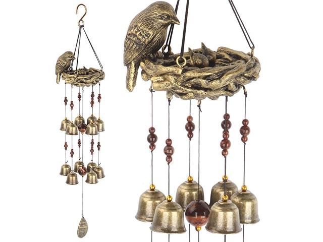 Bird Nest Wind Chime Bird Bells Chimes with 12 Wind Bells for Glory Mothers Love Gift Garden Backyard Church Hanging Decor Bronze