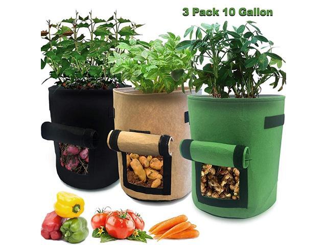 3 Pcs 10 Gallon Garden Boxes Easy to Harvest Planter Pot with Flap and Handles Garden Planting Grow Bags for Potato Tomato and Other Vegetables