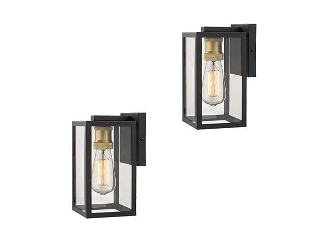 Outdoor Wall Lights 2 Pack Exterior Wall Sconces Black and Gold Finish with Clear Glass 02A1502PK BK