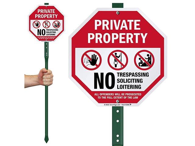 Private Property Yard Sign No Trespassing Soliciting Loitering Sign Offenders Prosecuted Sign for Lawn 10quot Octagon Aluminum Sign with 3 Stake