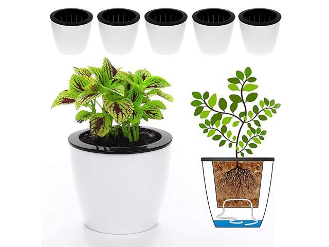 6 Pack 67quot Self Watering Planter Wicking Pots for Plants Indoor Golden Devils Ivy African Violet Ocean Spider Plant Orchid White Color
