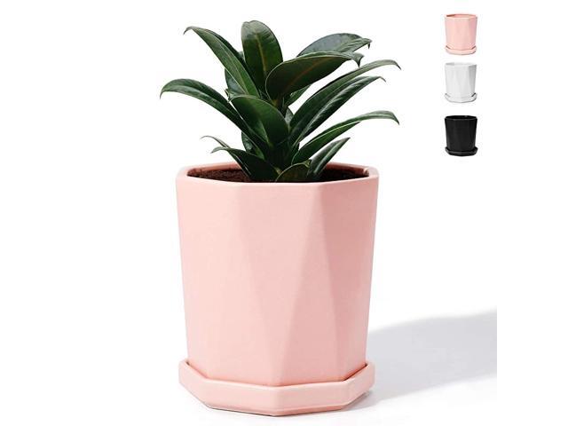 050803 Geometric Ceramic Plant Pot Pink 48 Inch Planter for Indoor Plants Flower Succulent with Drainage Hole amp SaucerPlant NOT Included