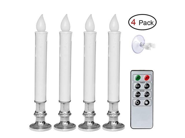 Flameless Window Candles Battery Operated with Holders and Suction Cups Remote and Timer Set of 4 White LED Window Taper Candles Christmas