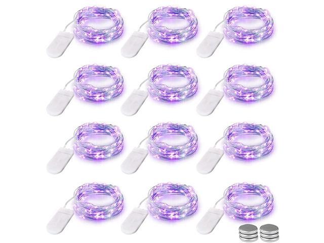 Purple Fairy Lights 12 Pack 72ft Battery Operated String Lights 20 LED Ultra Thin Copper Wire Halloween Decorative Lights for DIY