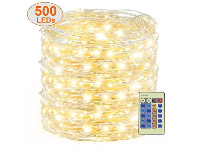 500LED Fairy String Lights Warm White Christmas Lights 164ft Silver Wire wRemote Firefly Lights Starry Light for DIY Christmas Tree Costume Wedding